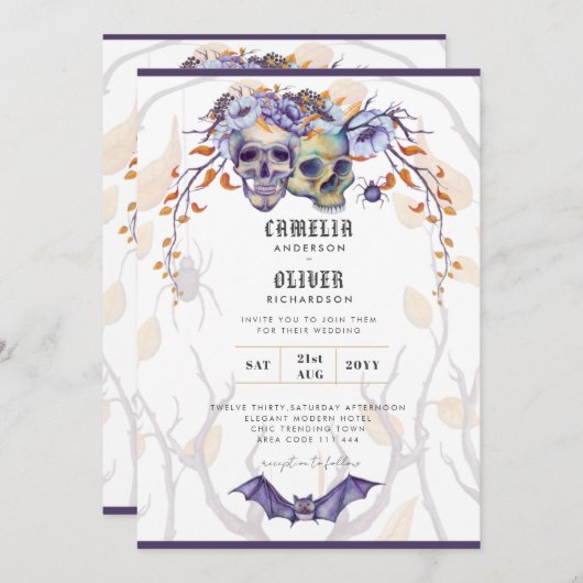 Gotische Trouwuitnodiging Paarse Sinaasappelschede Kaart (Voorkant / Achterkant)