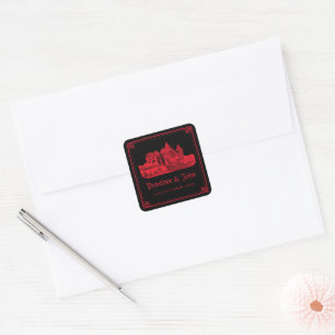 Gotische Vampierenkasteel Zwarte Rode Bruiloft Vierkante Sticker