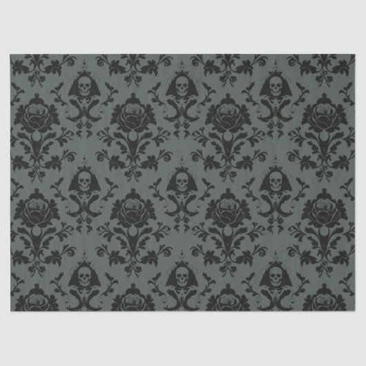 Gotische Victoriaans Schedel & Roos Damask Tissue Tissuepapier (Voorkant)