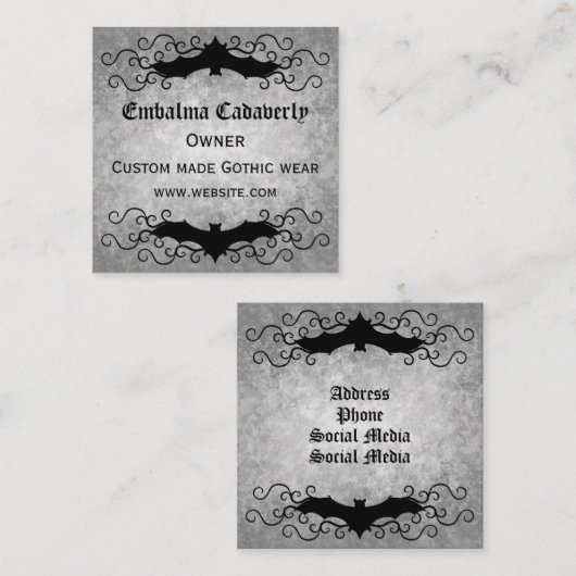 Gotische Victoriaans vleermuis met mooie werveling Vierkante Visitekaartje (Voorkant / Achterkant)