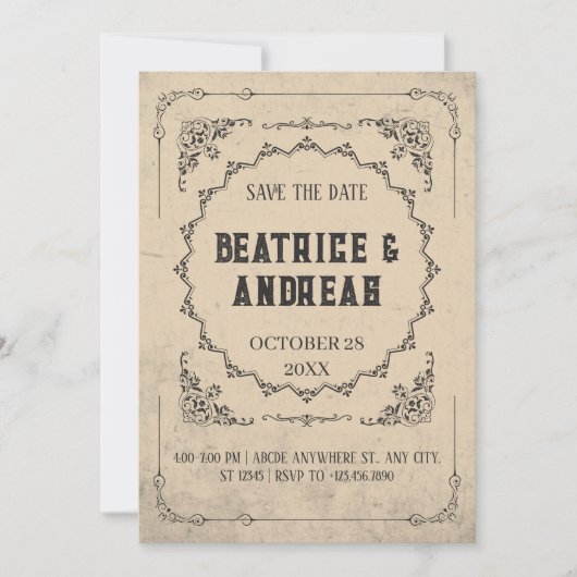Gotische Vintage bruiloft Save The Date (Voorkant)