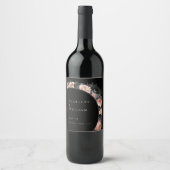 Gotische Vintage Zwarte Blos Huwelijk Wijn Etiket (Voorkant)