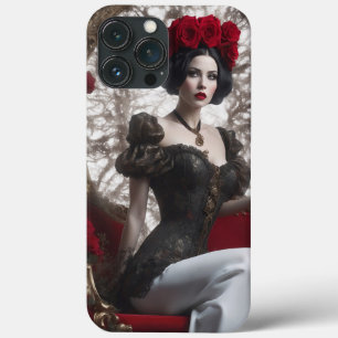 Gotische vrouw met hoofdtooi van rode roos iPhone 13 pro max hoesje