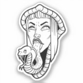 Gotische vrouw zwart-wit slangentong cartoon sticker (Voorkant)