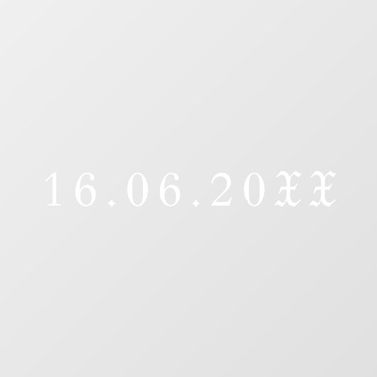 Gotische Witte Blackletter Numerieke Datum Trouwen Raamsticker (Vel)