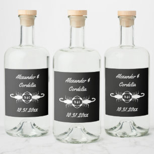 Gotische witte bruiloft Schorpioenen Custom Monogr Likeurfles Etiket