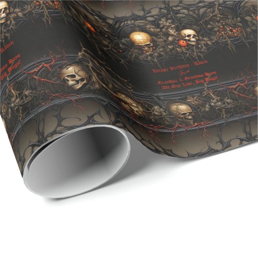Gotische Wrapping Papier met Schedels en Rozen Got (Rol Hoek)