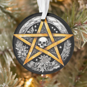 Gotische Yule Tree Pentacle & Skull Zwart & Wit Ornament