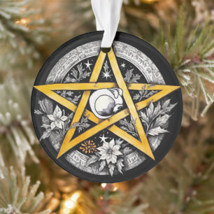 Gotische Yule Tree Pentacle Zwart & Wit Ornament
