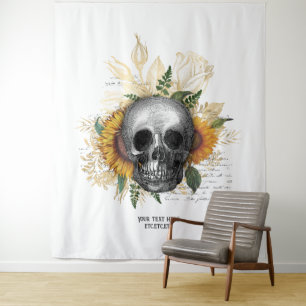 Gotische zonnebloem skelet wandkleed