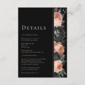 Gotische Zwart Blush Bruiloft Details Informatiekaartje (Voorkant)