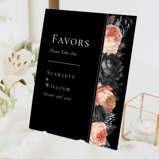 Gotische Zwart Blush Bruiloft Gunsten Reclamebord Met Voetstuk