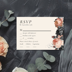 Gotische Zwart Blush Bruiloft Menu RSVP