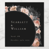 Gotische  Zwart Blush Bruiloft Wijn Etiket (Enkel label)