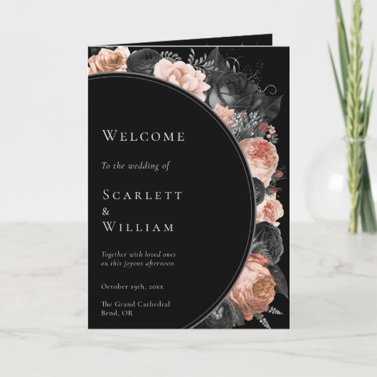 Gotische  Zwart Blush Gevouwen Bruiloft Programma (Voorkant)