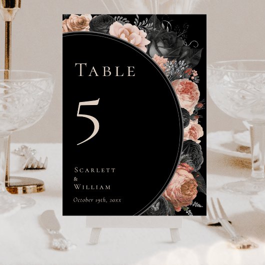 Gotische  Zwart Blush Trouwtafel Nummer Kaart