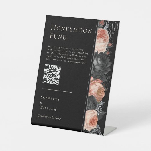 Gotische Zwart Bruiloft Huwelijksreis Fondsteken Reclamebord Met Voetstuk (Voorkant)