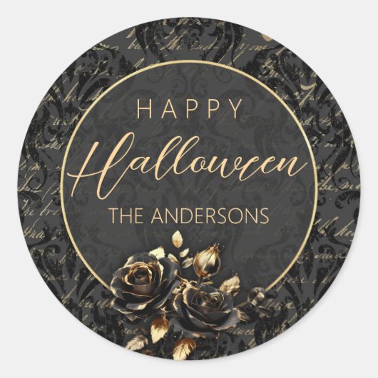 Gotische zwart gouden roos damast elegant Hallowee Ronde Sticker (Voorkant)