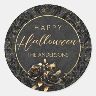 Gotische zwart gouden roos damast elegant Hallowee Ronde Sticker