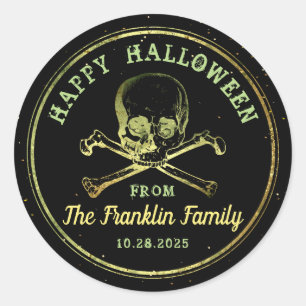 Gotische Zwart & Gouden Schedel Gelukkig Halloween Ronde Sticker