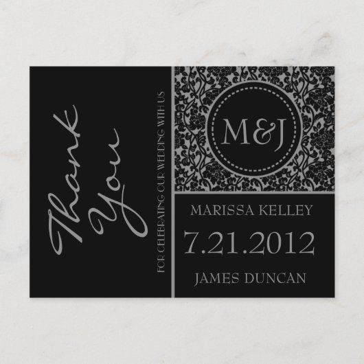 Gotische zwart/grijs bloeien dank u briefkaart (Voorkant)