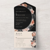 Gotische  Zwart Menu Keuze RSVP Bruiloft All In One Uitnodiging (Binnen)