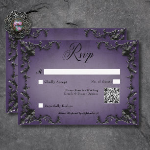 Gotische Zwart & Paarse Filigraan Hart QR Code RSVP Kaartje