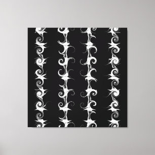 Gotische zwart-wit lineaire krulpatroon canvas afdruk