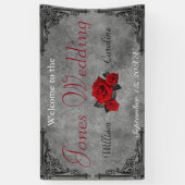 Gotische zwart-wit Rose bruiloft banner (Verticaal)