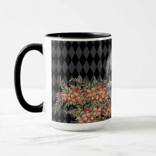 Gotische Zwart & Wit Schedel & Bloemen Mok (Links)