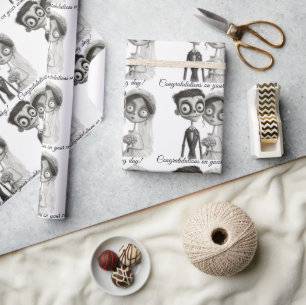 Gotische zwart witte bruid en bruidegom cadeaupapier