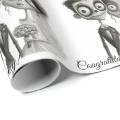 Gotische zwart witte bruid en bruidegom cadeaupapier (Rol Hoek)