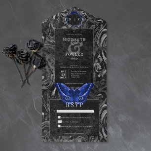 Gotische Zwarte Blau Filigree Mot No Dinner Bruilo All In One Uitnodiging