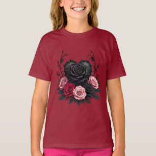 Gotische Zwarte Bloemblaadjes en Spinneweb Donkere T-shirt