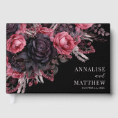 Gotische zwarte bloemen bruiloft gastenboek (Voorkant)