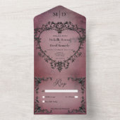 Gotische Zwarte & Bordeaux Filigree Hart Niet Dine All In One Uitnodiging (Binnen)