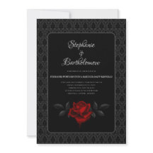 Gotische Zwarte Damast Roze Trouwkaart