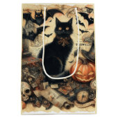  Gotische Zwarte Kat Halloween Medium Cadeauzakje (Achterkant)