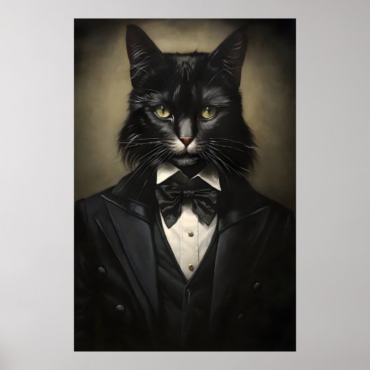 Gotische zwarte kat in pak print, Dark Academia Poster (Voorkant)