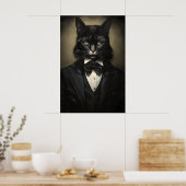 Gotische zwarte kat in pak print, Dark Academia Poster (Keuken)