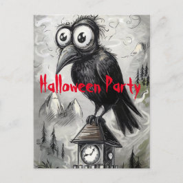 Gotische Zwarte Kraai Griezelfeest Halloween Party Briefkaart