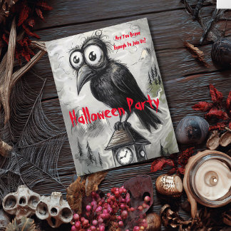 Gotische Zwarte Kraai & Toren Griezelig Halloween Briefkaart