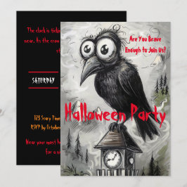 Gotische Zwarte Kraai & Toren Griezelig Halloween  Kaart