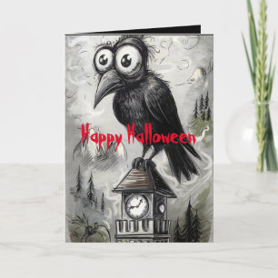 Gotische Zwarte Kraai & Toren Griezelige Halloween Kaart