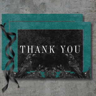 Gotische Zwarte Raaf & Zwarte Rozen Turquoise Deta Bedankkaart