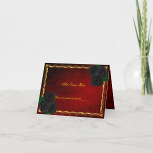 Gotische Zwarte Rozen Bloed Rode Trouwtafel Plaats Kaart