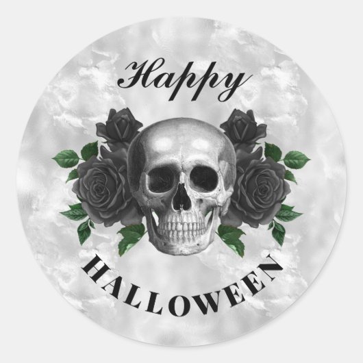 Gotische zwarte Rozen en schedel Halloween Ronde Sticker (Voorkant)