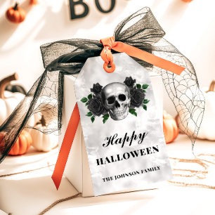 Gotische Zwarte Rozen & Schedel Prettig Halloween Cadeaulabel