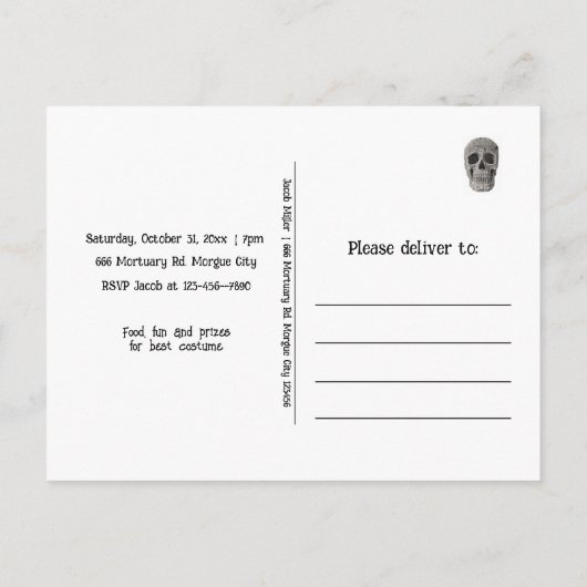 Gotische Zwarte Schedel Tarot Halloween Party Uitnodiging Briefkaart (Achterkant)