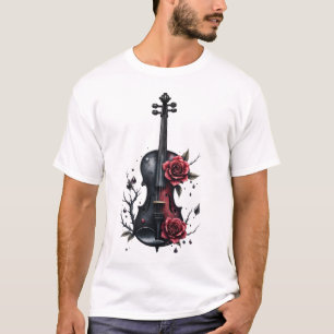 Gotische zwarte viool met rode rozen t-shirt